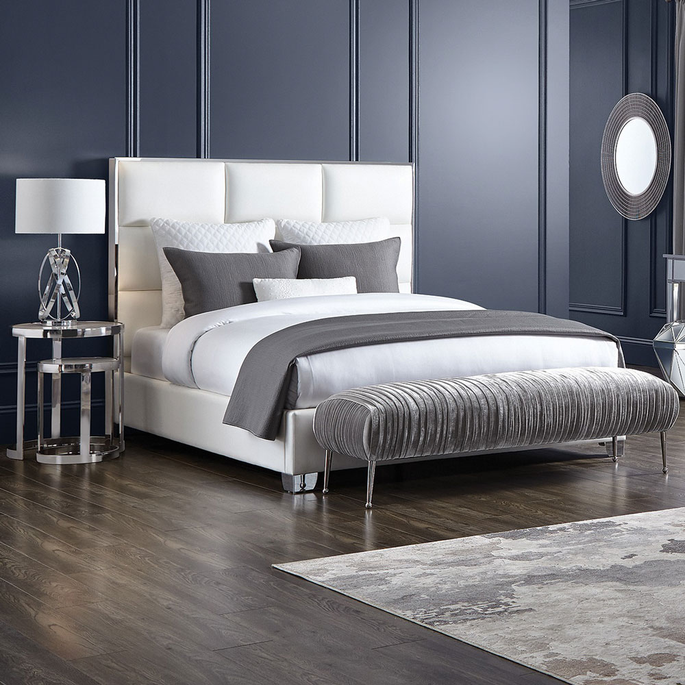 Blair Bed: White Leatherette